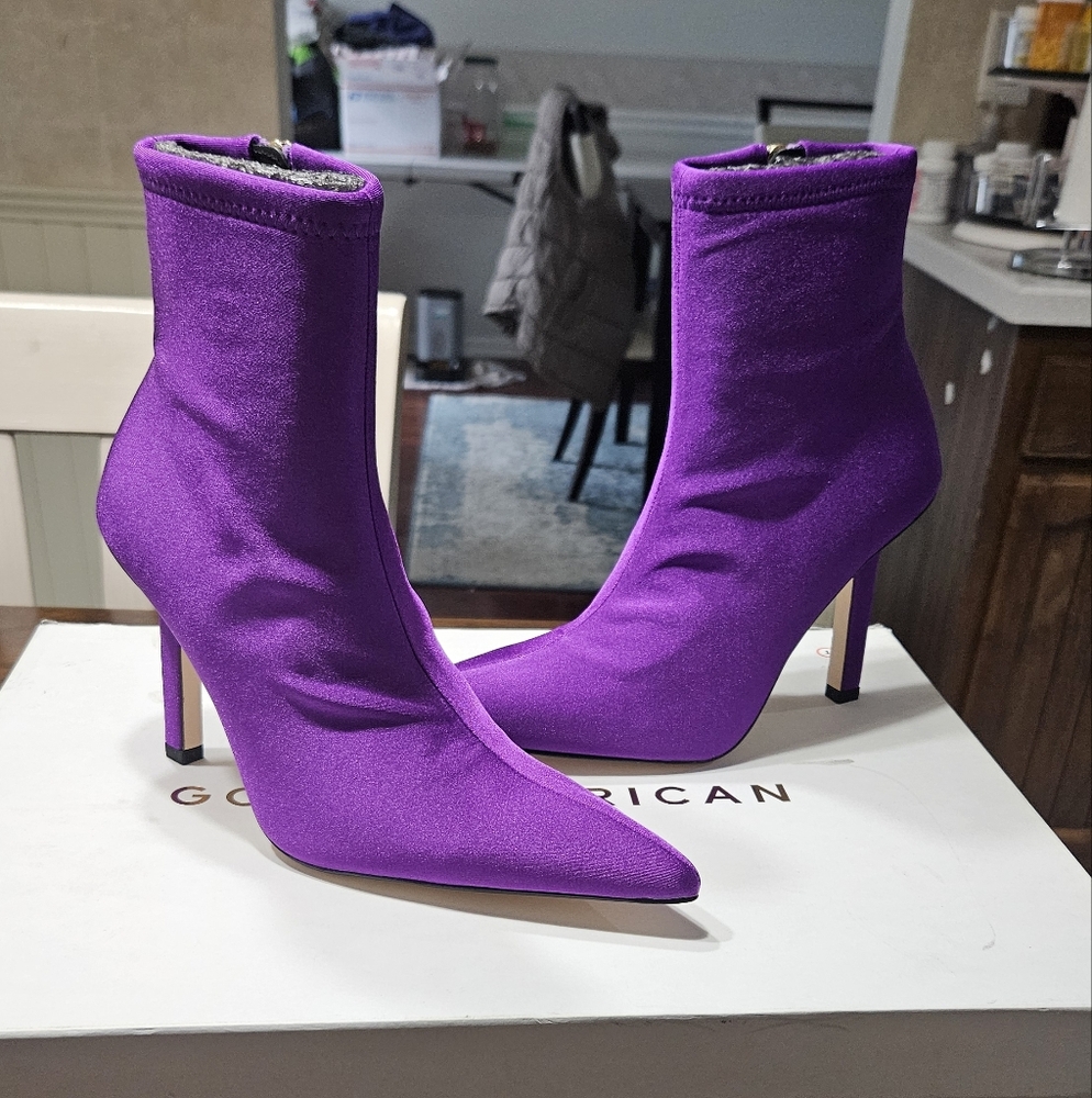 New Good American Ankle Shine bootie purple boots